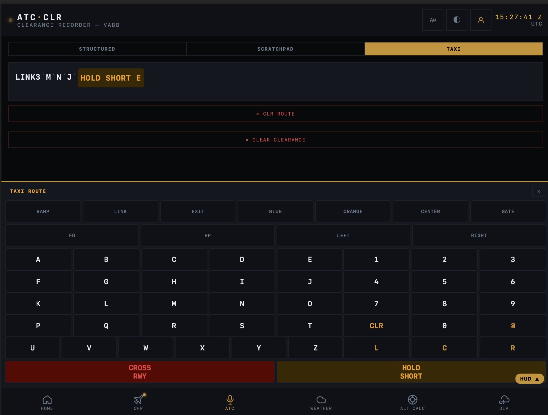 AvComp taxi route keyboard with hold short controls